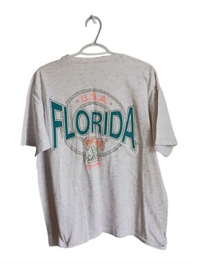 Vintage Single StitchedFlorida Graphic Tee - Light Gray Short Sleeve Shirt Large